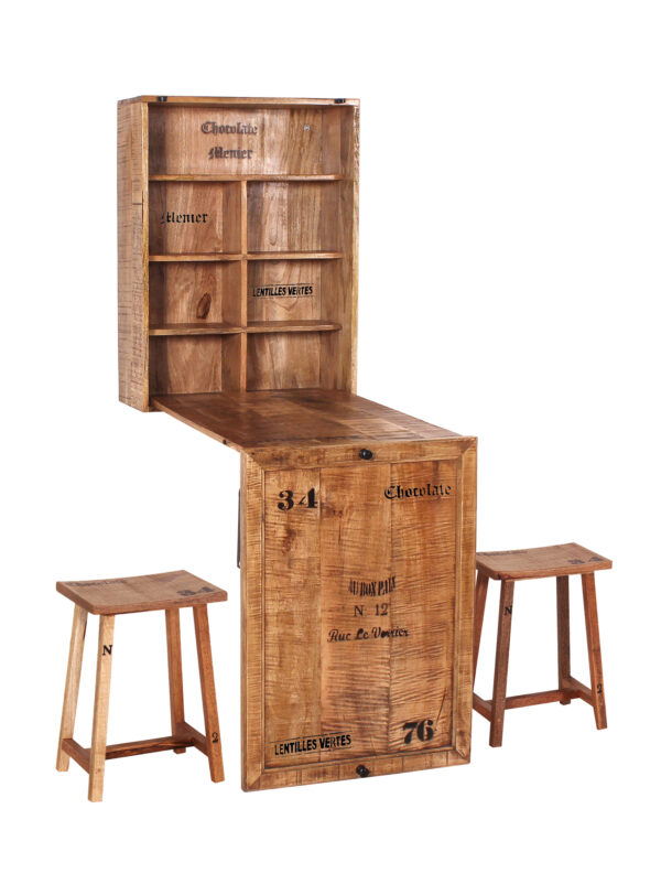 Rustic Wooden Kitchen Cabinet with Stools - Image 2