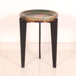 Round Wooden & Iron Stool