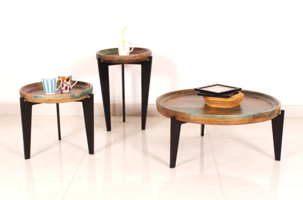 Wide Round Wooden & Iron Stool - Image 4