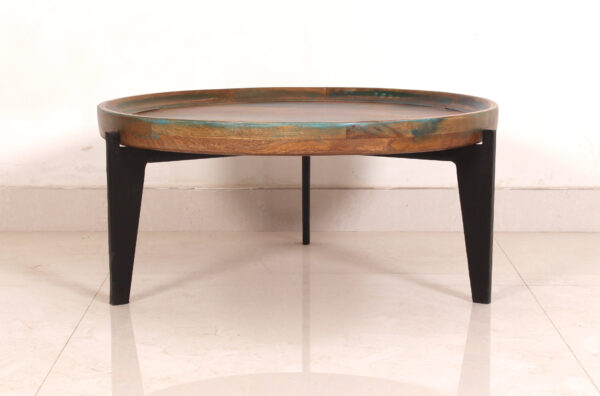 Wide Round Wooden & Iron Stool - Image 3