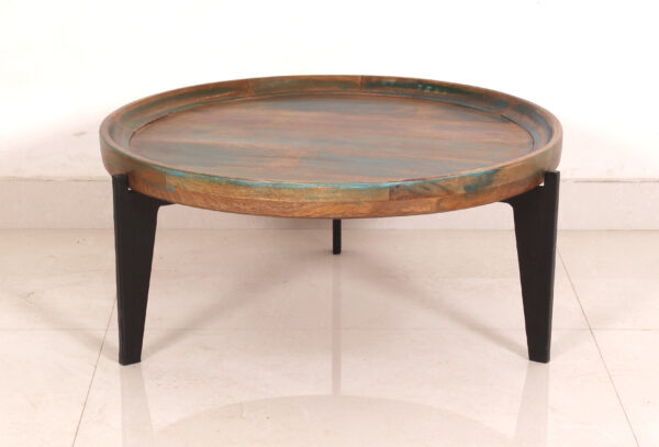 Wide Round Wooden & Iron Stool - Image 2