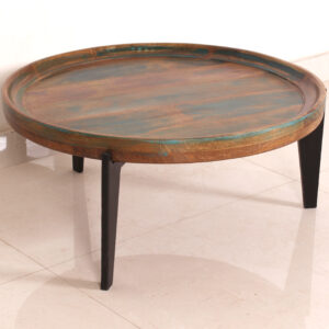 Wide Round Wooden & Iron Stool