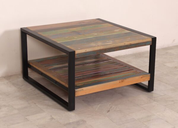 Square Wooden & Iron Coffee Table - Image 2