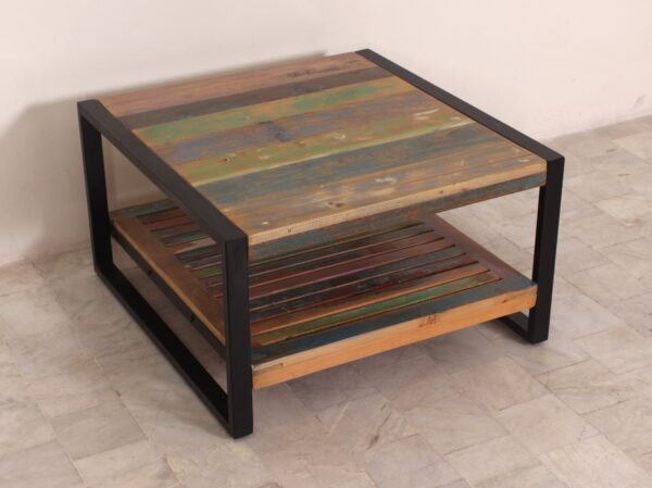 Square Wooden & Iron Coffee Table - Image 3