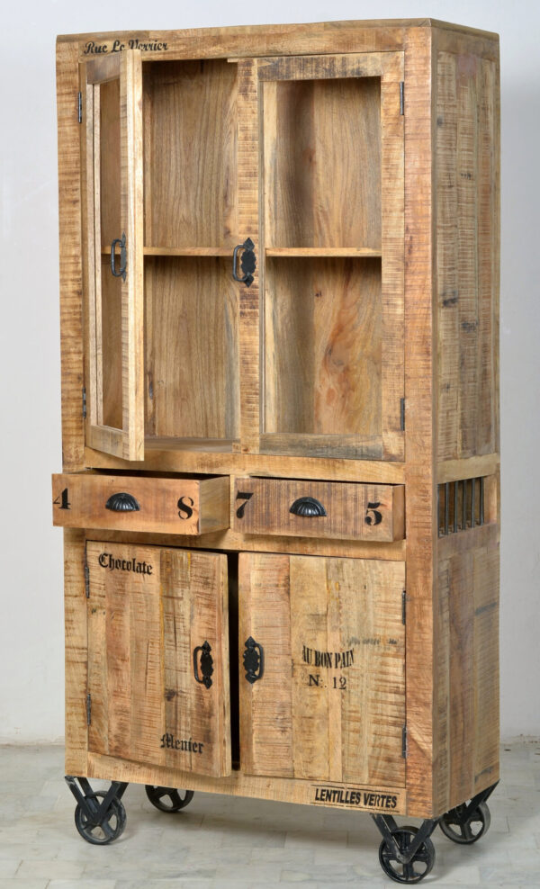 Rustic Wooden & Iron Display Almirah - Image 3