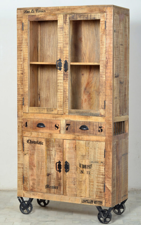 Rustic Wooden & Iron Display Almirah - Image 2