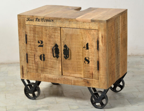 Rustic Wooden & Iron Base Cabinet - Image 2