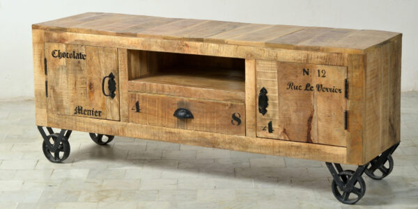 Rustic Wooden & Iron TV Board - Image 2