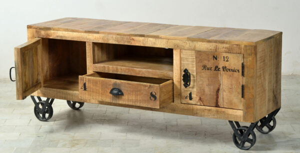 Rustic Wooden & Iron TV Board - Image 3
