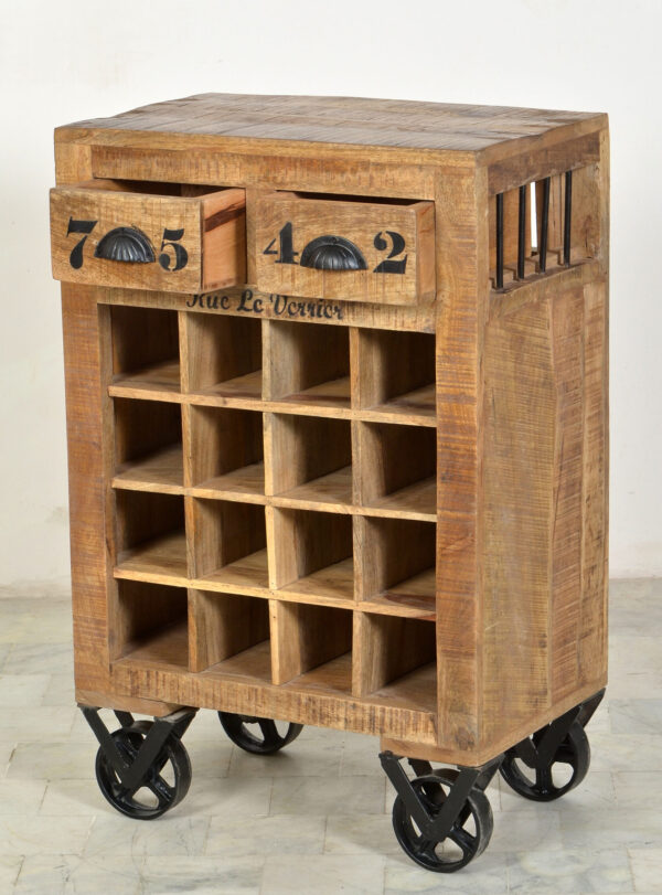 Rustic Wooden Wine Rack on Wheels - Image 2