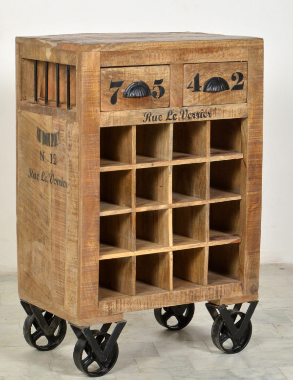 Rustic Wooden Wine Rack on Wheels - Image 3