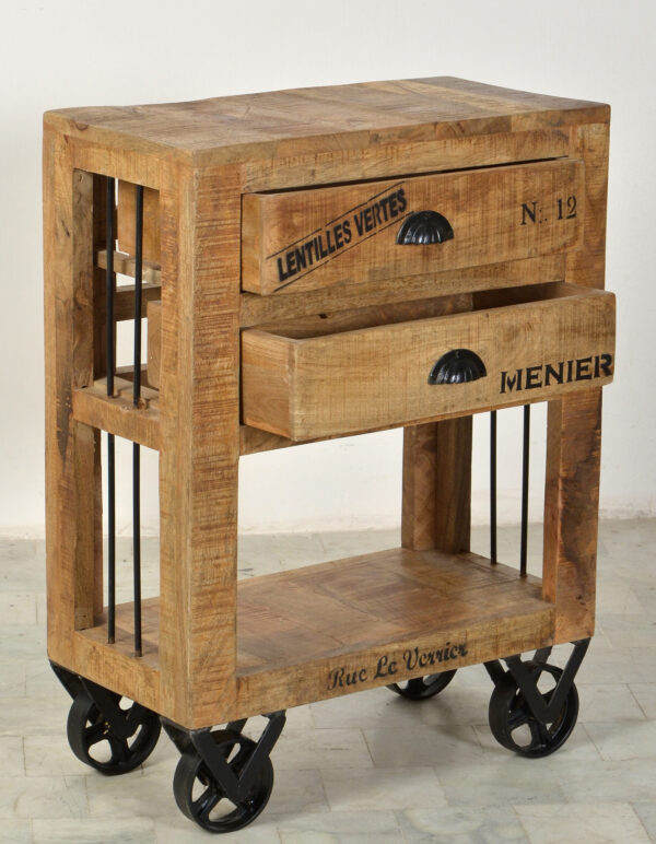 Rustic Rolling Storage Cabinet with Drawers - Image 2
