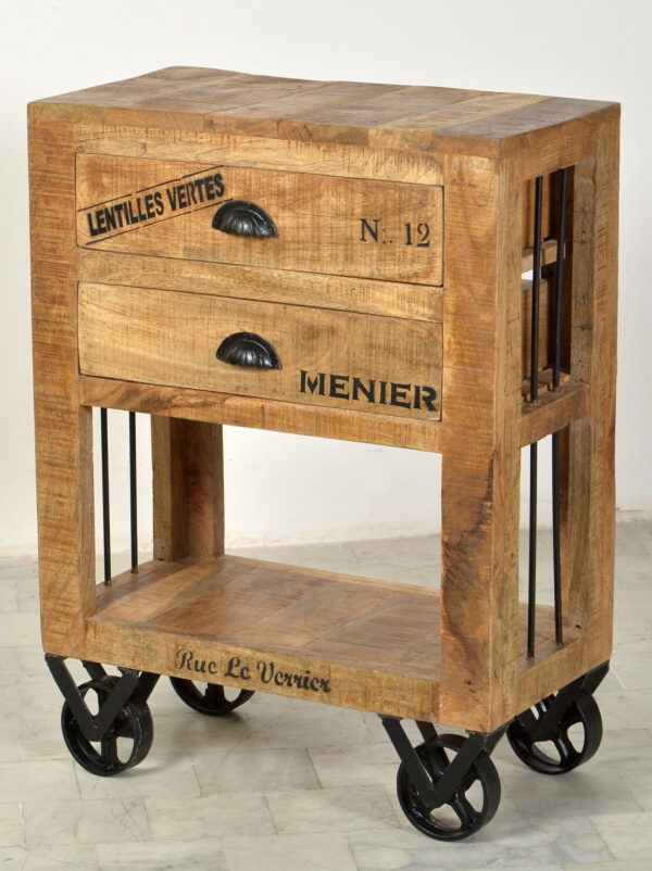 Rustic Rolling Storage Cabinet with Drawers - Image 3