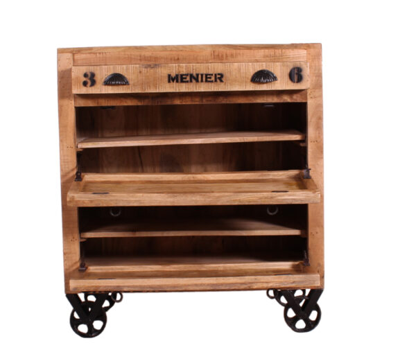 Rustic Rolling Shoe Rack with Drawers - Image 4
