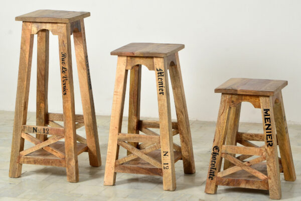 Set of Wooden & Iron Stools (3 Sizes) - Image 3