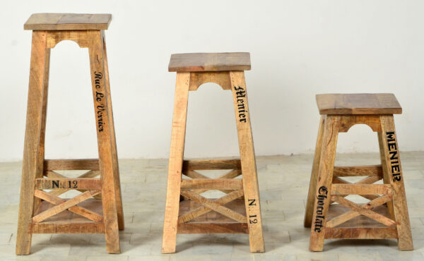 Set of Wooden & Iron Stools (3 Sizes) - Image 2
