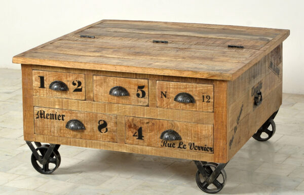 Drawer Wooden & Iron Coffee Table - Image 2