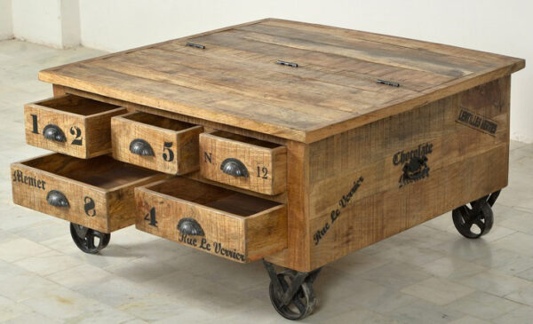 Drawer Wooden & Iron Coffee Table - Image 3