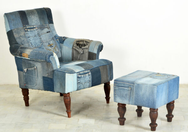 Square Denim Ottoman - Image 3