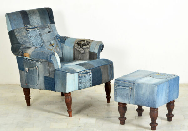 Square Denim Ottoman - Image 2