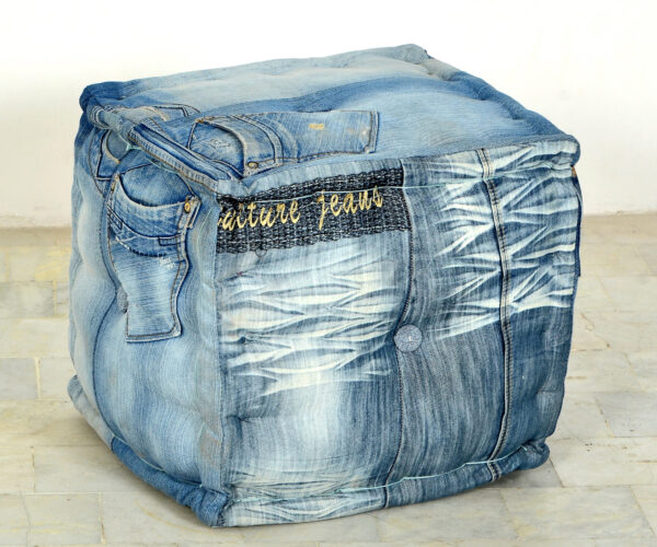 Round Denim Pouffe - Image 3