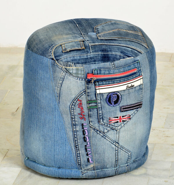 Round Denim Pouffe - Image 2