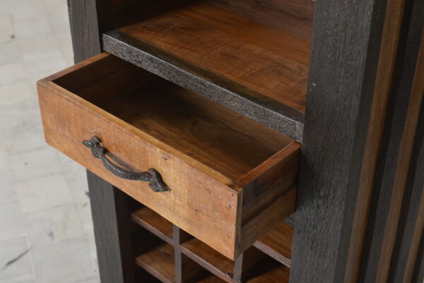 Wooden Bookcase with Wine Rack - Image 4
