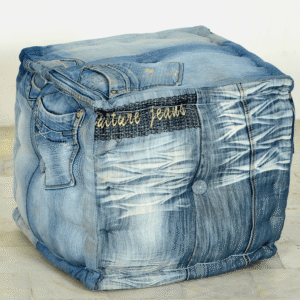Round Denim Pouffe