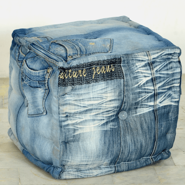 Round Denim Pouffe