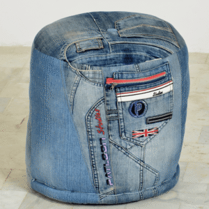 Round Denim Pouffe