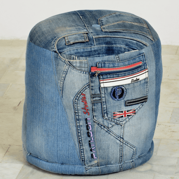 Round Denim Pouffe