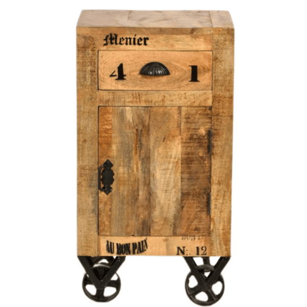 Rustic Wooden & Iron Bedside Cabinet