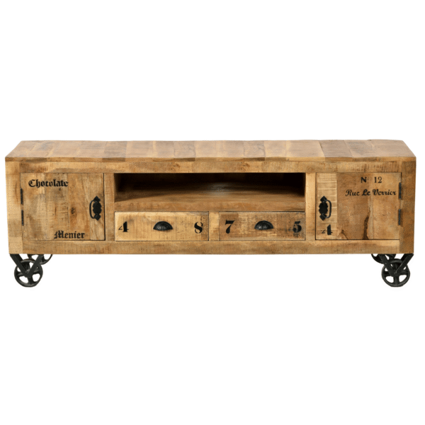 Rustic Wooden & Iron TV Board – Large