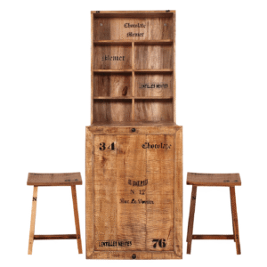 Rustic Wooden Kitchen Cabinet with Stools