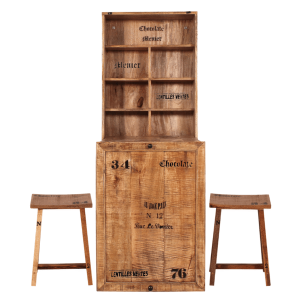 Rustic Wooden Kitchen Cabinet with Stools
