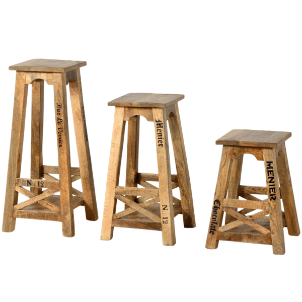 Set of Wooden & Iron Stools (3 Sizes)